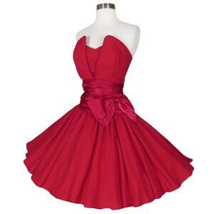 Vintage 80s 90s Red Strapless Full Circle Skirt HoCo Prom Cocktail Party Dress S